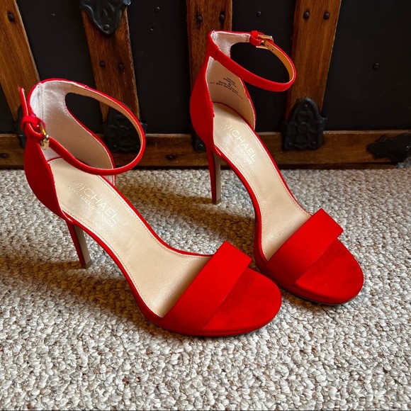 Red Ankle Strap Stiletto Sandals - Picture 2 of 4